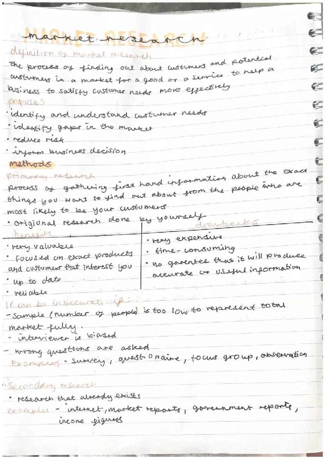 Business studies - market research notes 