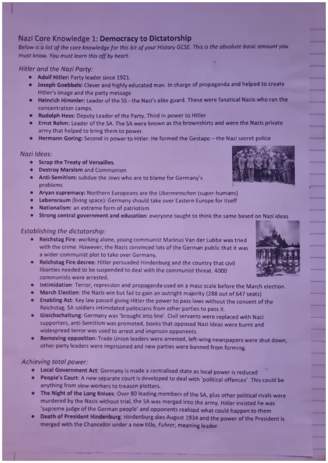 Nazi Core Knowledge 1: Democracy to Dictatorship
Below is a list of the core knowledge for this bit of your History GCSE. This is the absolu