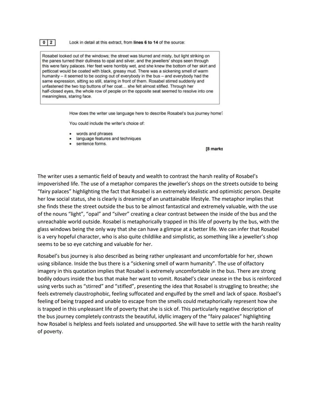 02

Look in detail at this extract, from lines 6 to 14 of the source:

Rosabel looked out of the windows; the street was blurred and misty, 