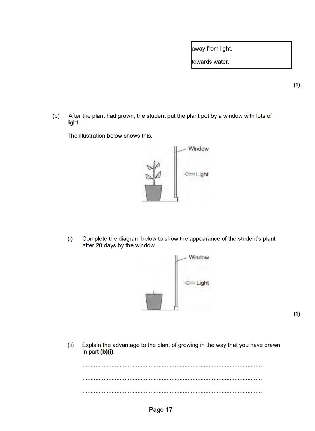 M1.(a)
(140 +240 +380 + 450 = ) 1210
(b) the local people decided to farm cattle
(c)
(d)
a company starts growing plants for biofuels
carbon