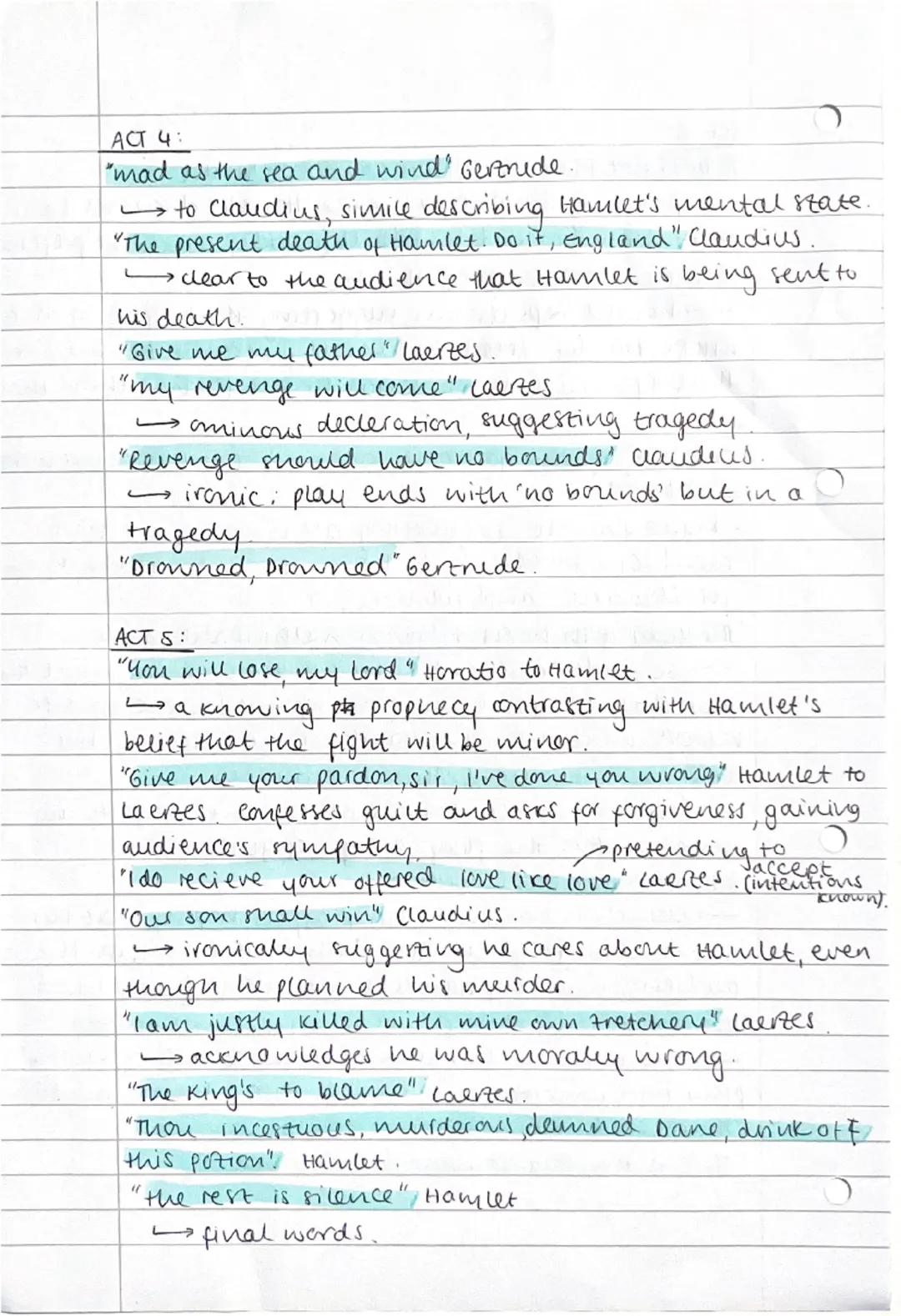 HAMLET REVISION

ACT 1:
"How now Horatio? You tremble and look pale!
"To our valiant brother. [...] Now for ourselves"

claudius about the d