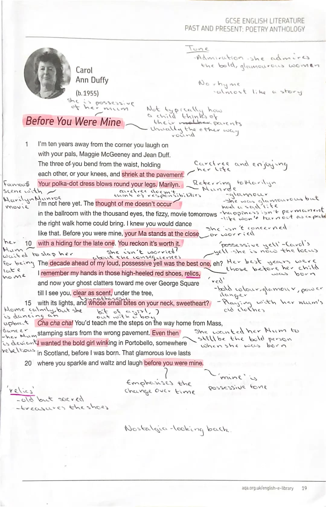 Before You Were Mine
Carol
Ann Duffy
(b. 1955)
possessive
of her milm
Marilyn Munroe
movie
'relics'
GCSE ENGLISH LITERATURE
PAST AND PRESENT