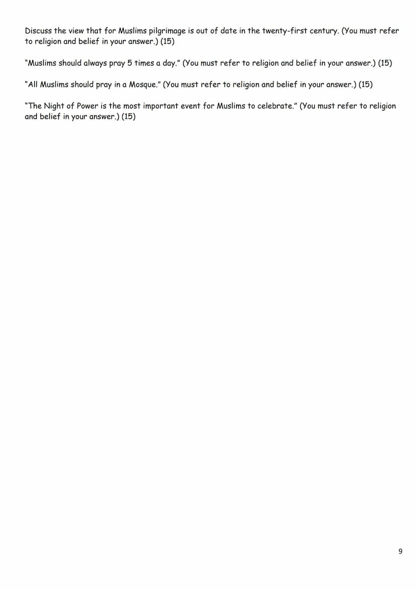 Islamic Paper:
Key Quotes
and Practise
Questions
1 Beliefs and Teachings
'You must believe in Allah, his angels, his holy books, his messeng