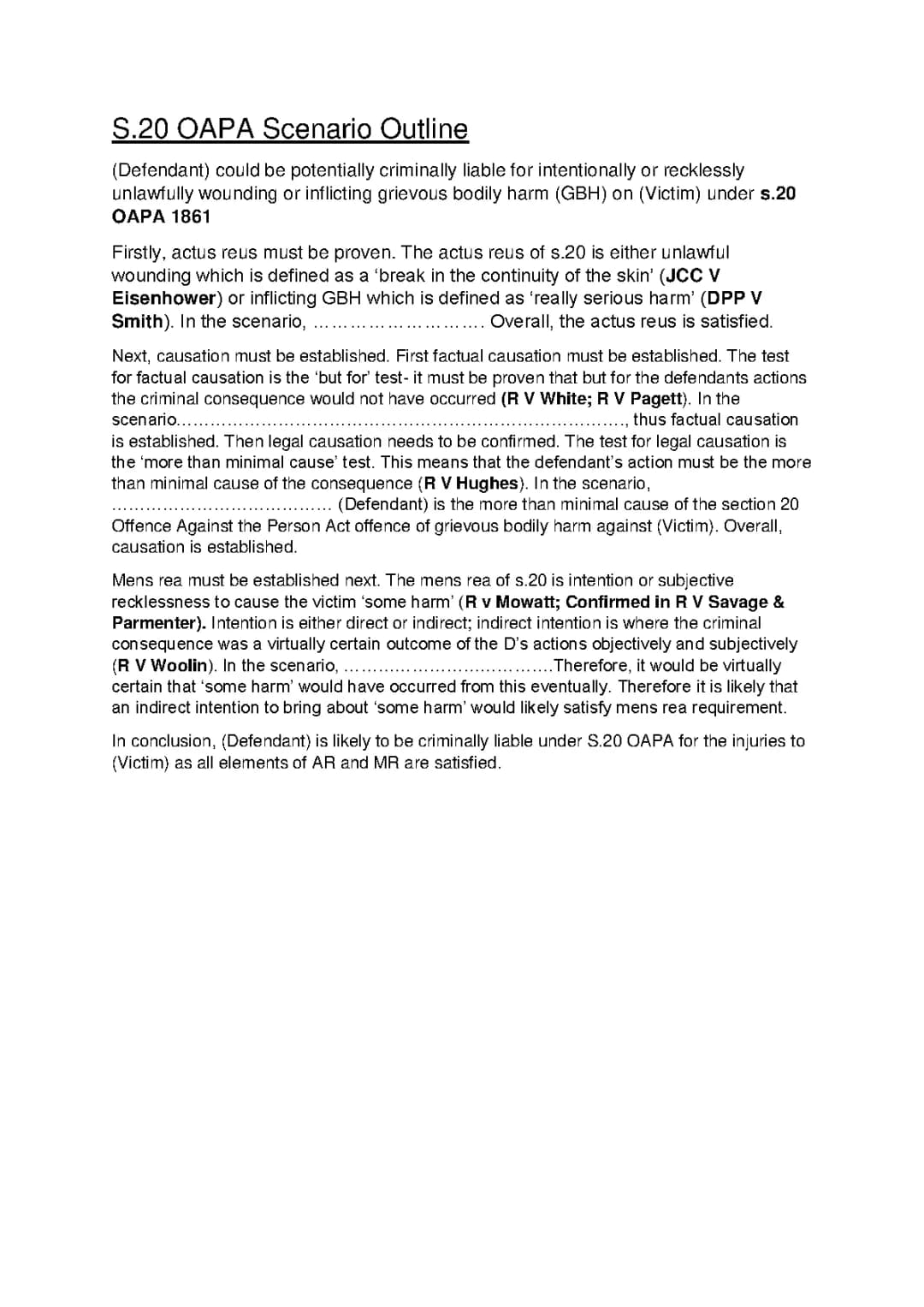 GBH Section 20 and Section 18 Case Examples and Sentencing Guide