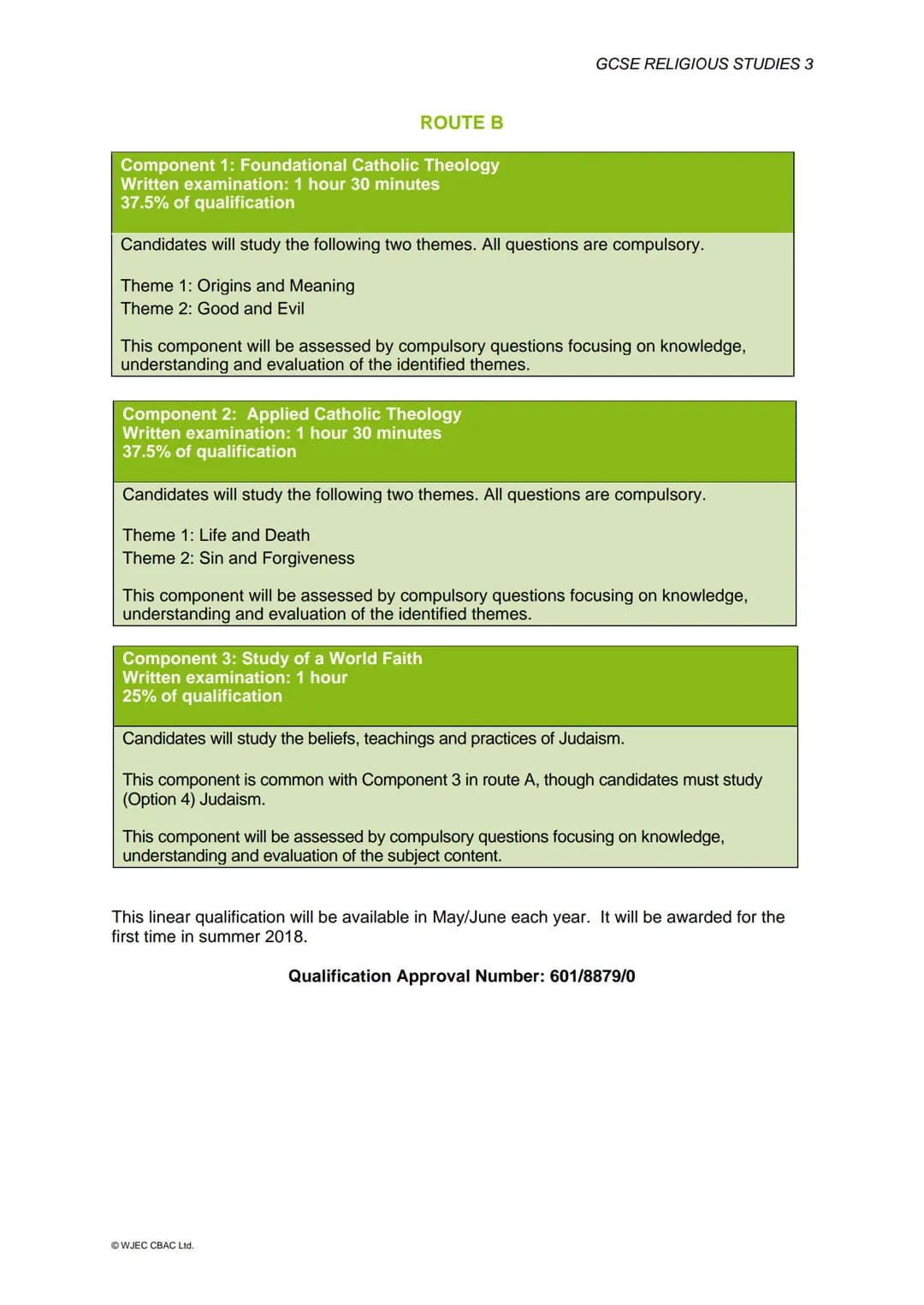 GCSE
eduqas
Part of WJEC
WJEC Eduqas GCSE in
RELIGIOUS STUDIES
ACCREDITED BY OFQUAL
SPECIFICATION
Teaching from 2016
For award from 2018
Ver