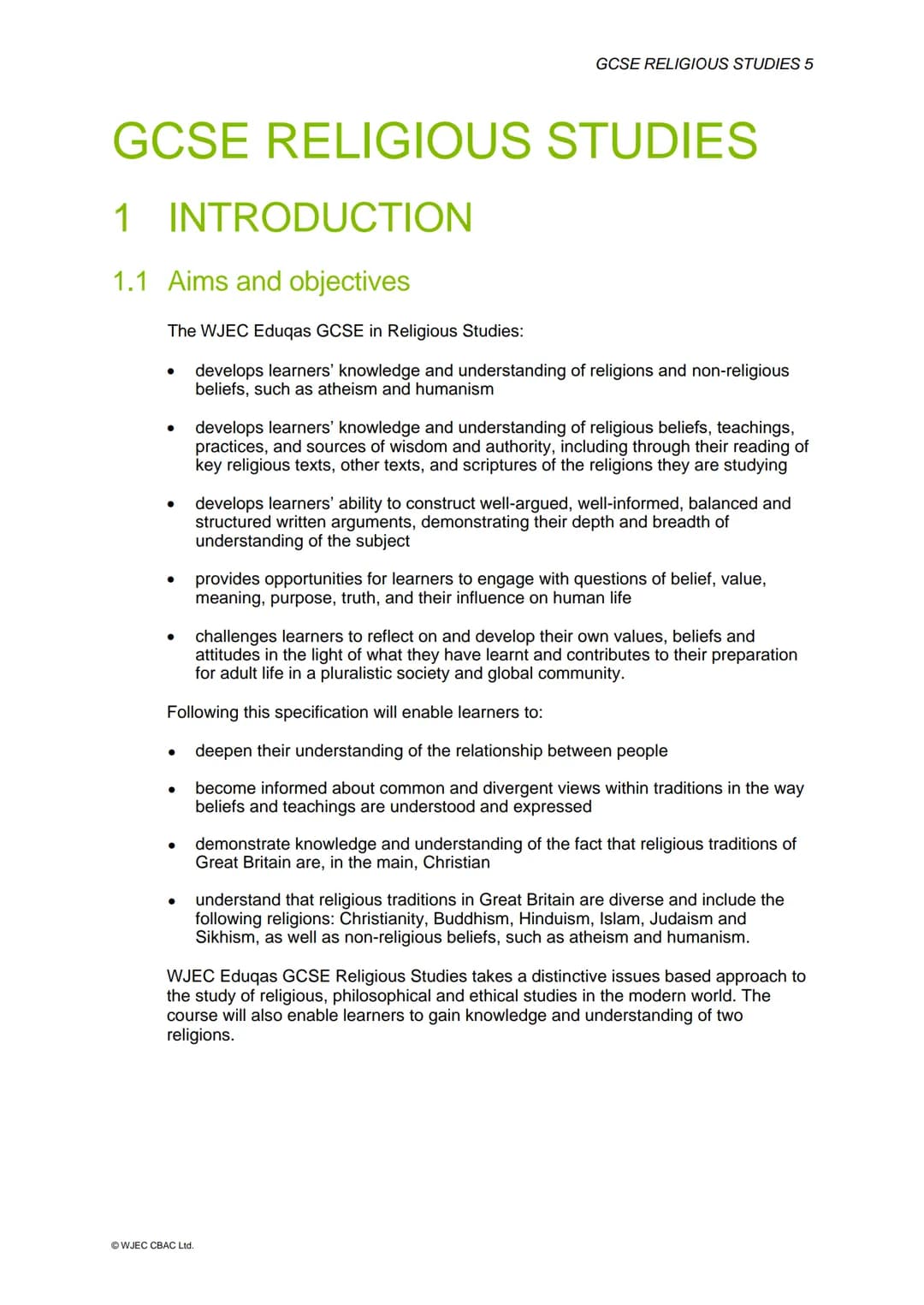 GCSE
eduqas
Part of WJEC
WJEC Eduqas GCSE in
RELIGIOUS STUDIES
ACCREDITED BY OFQUAL
SPECIFICATION
Teaching from 2016
For award from 2018
Ver