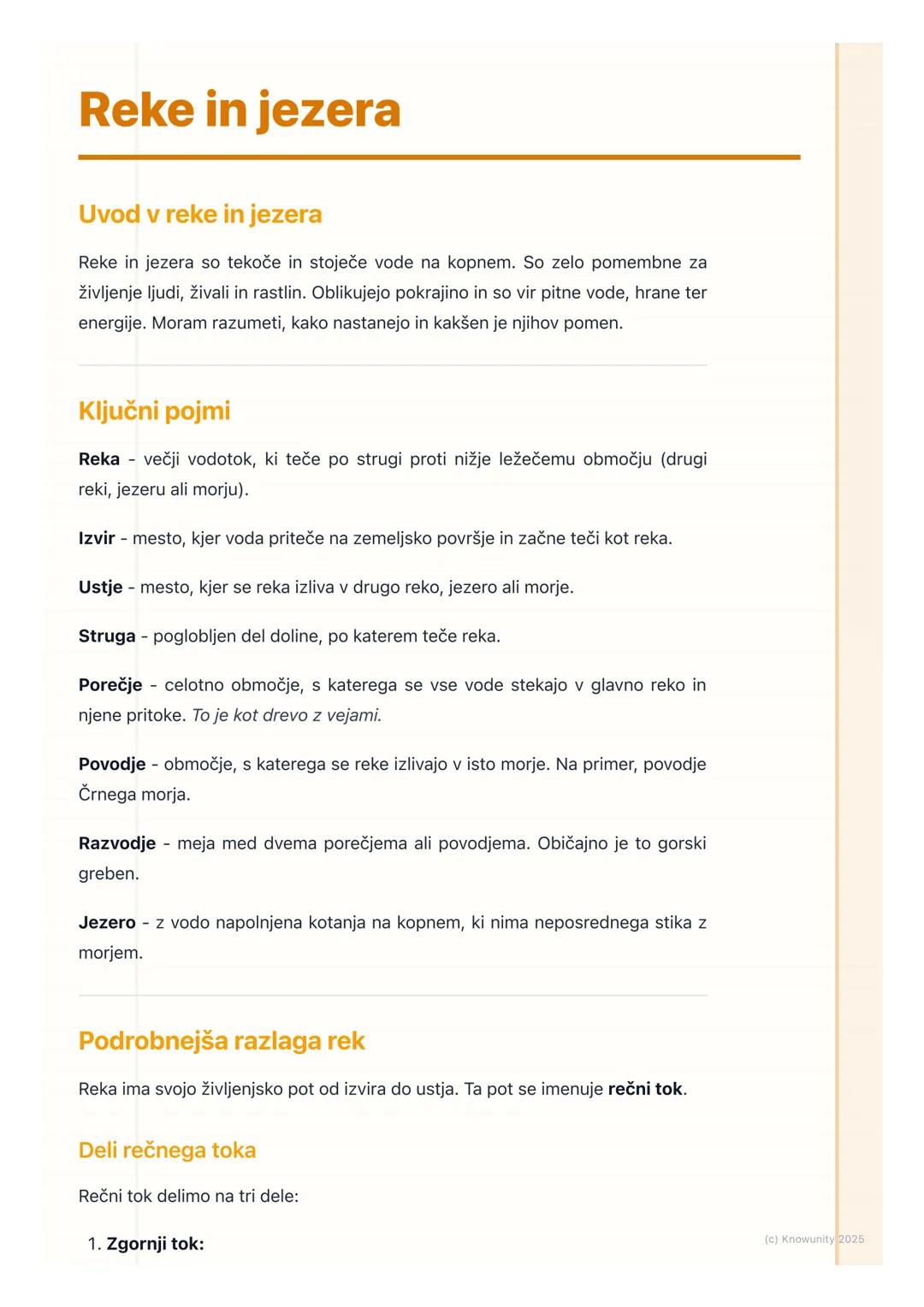# Reke in jezera

## Uvod v reke in jezera

Reke in jezera so tekoče in stoječe vode na kopnem. So zelo pomembne za
življenje ljudi, živali 