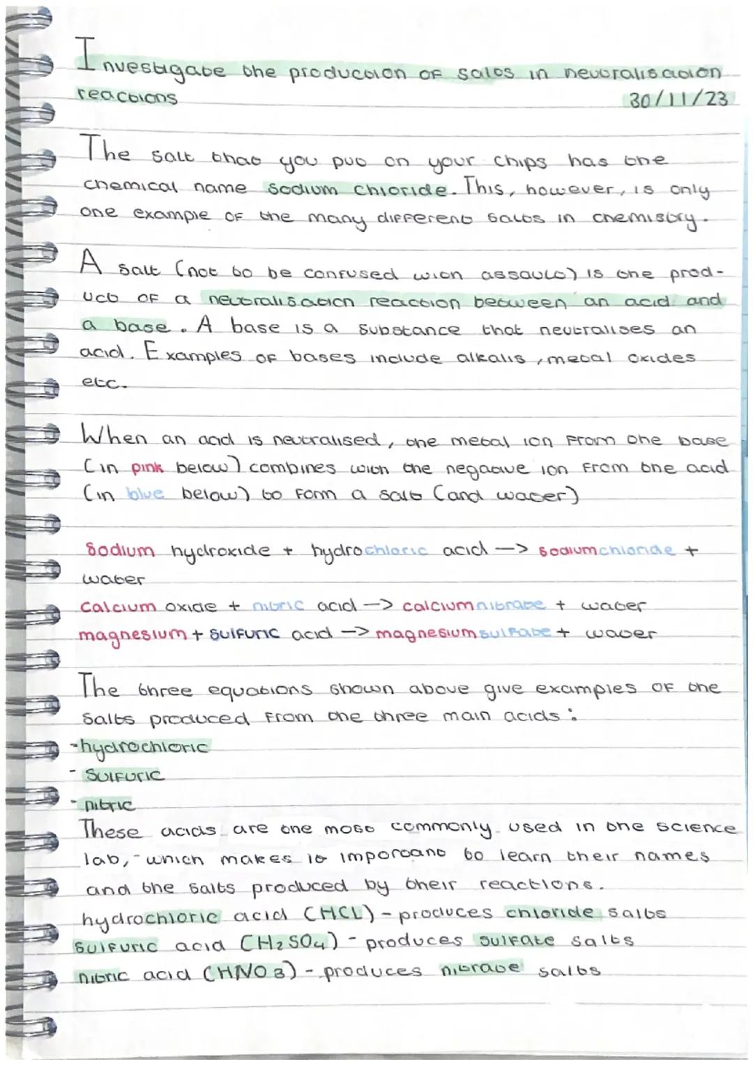 investigate the production of salts in neutralisation reactions 