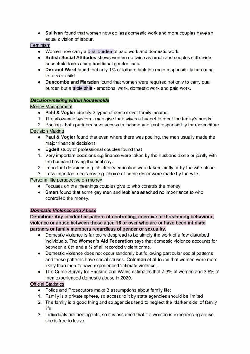 Domestic Division of Labour
Functionalism
●
Families & Households - Couples (Topic 1)
Parsons identifies two roles -
→ Instrumental Role: ma