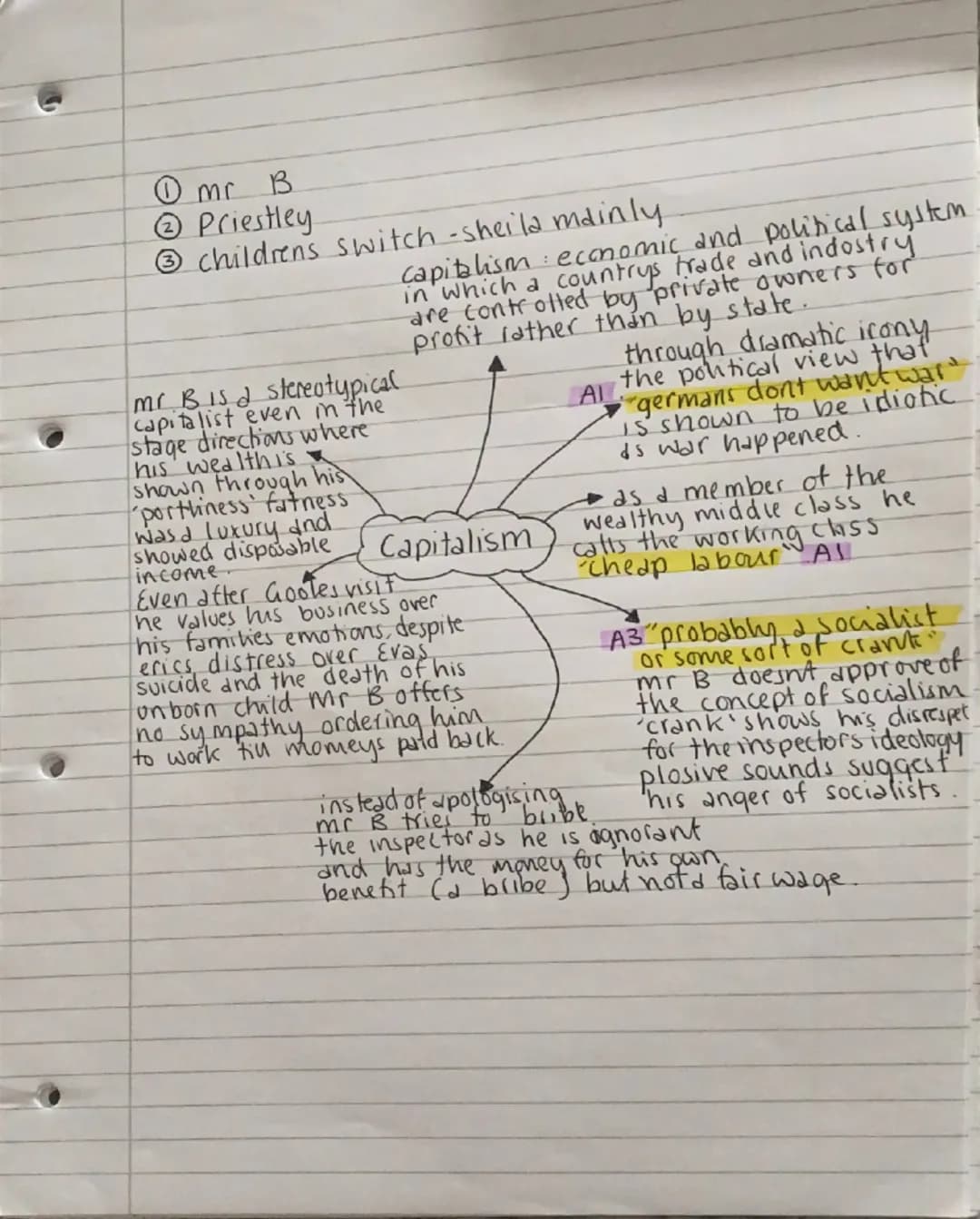 AIC
①erics rape - legality
mrs B ignoring her
③Sheilas act of envy.
t
Gerald Billings base their
morality on their class: "we,
Aldre respect