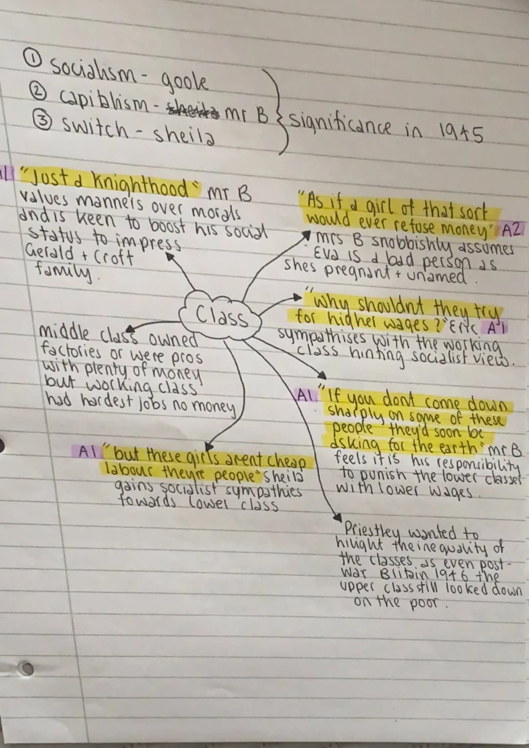 AIC
①erics rape - legality
mrs B ignoring her
③Sheilas act of envy.
t
Gerald Billings base their
morality on their class: "we,
Aldre respect