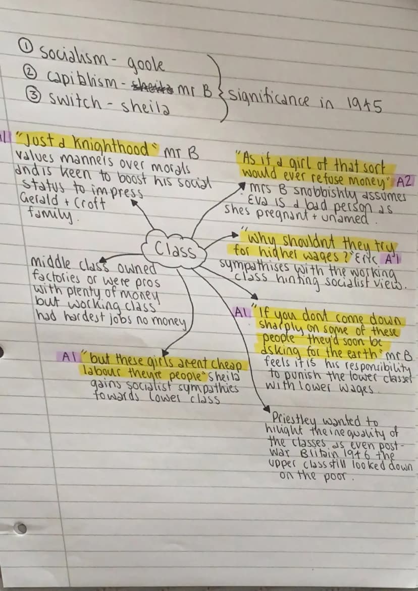 AIC
①erics rape - legality
mrs B ignoring her
③Sheilas act of envy.
t
Gerald Billings base their
morality on their class: "we,
Aldre respect