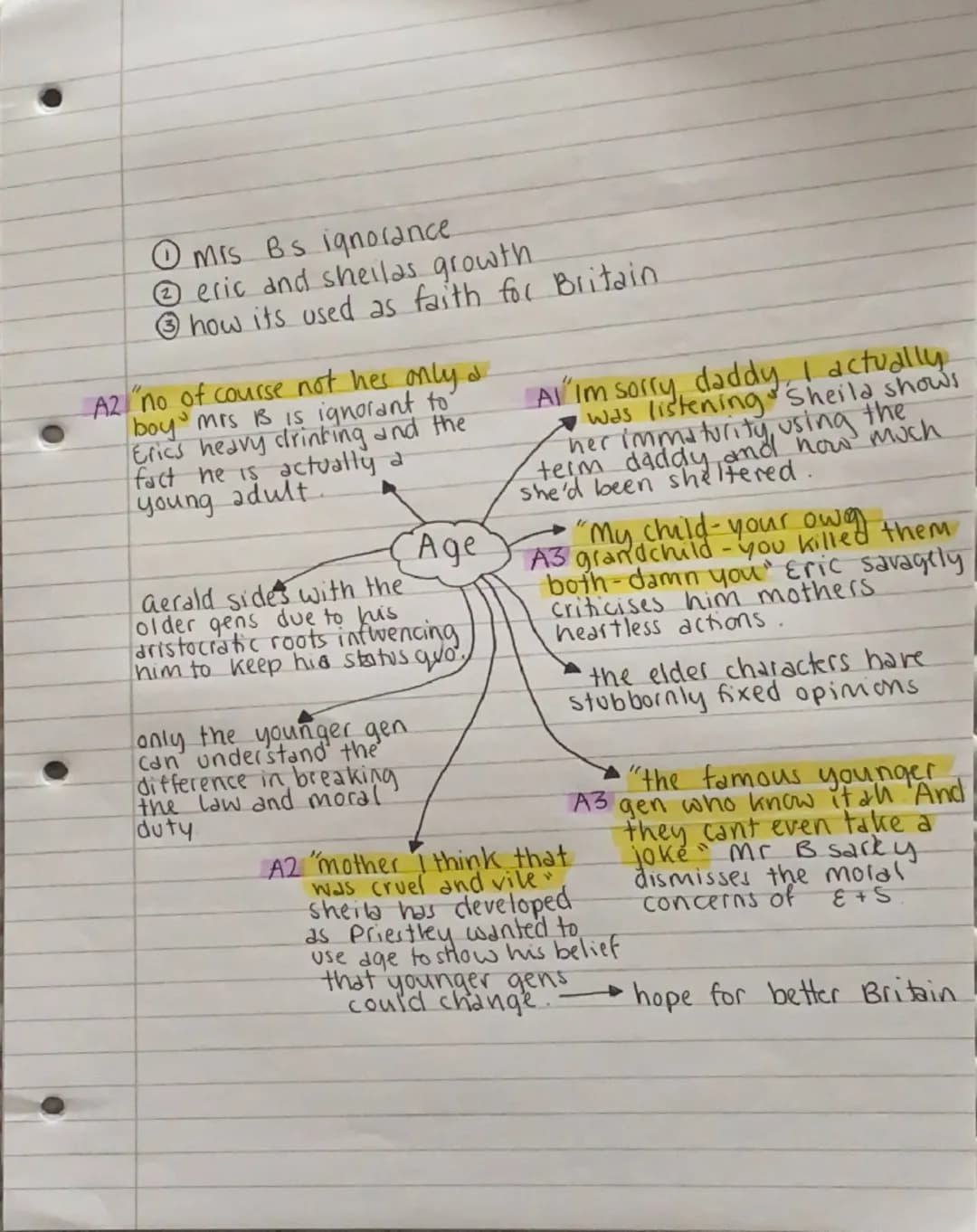 AIC
①erics rape - legality
mrs B ignoring her
③Sheilas act of envy.
t
Gerald Billings base their
morality on their class: "we,
Aldre respect