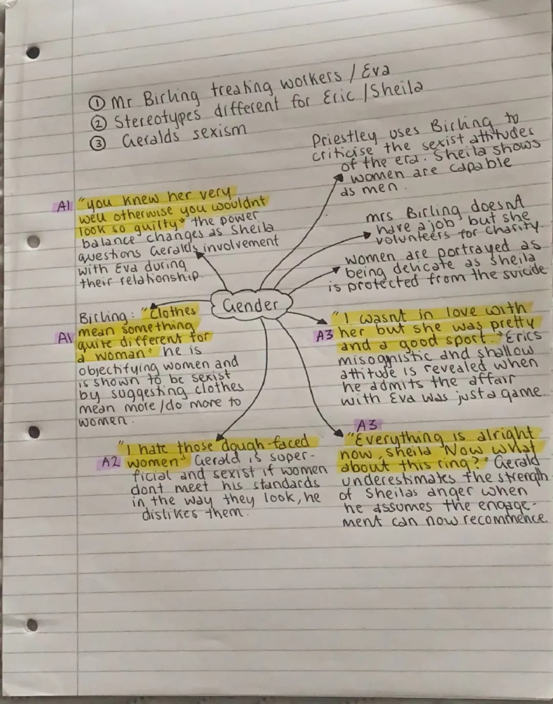 AIC
①erics rape - legality
mrs B ignoring her
③Sheilas act of envy.
t
Gerald Billings base their
morality on their class: "we,
Aldre respect