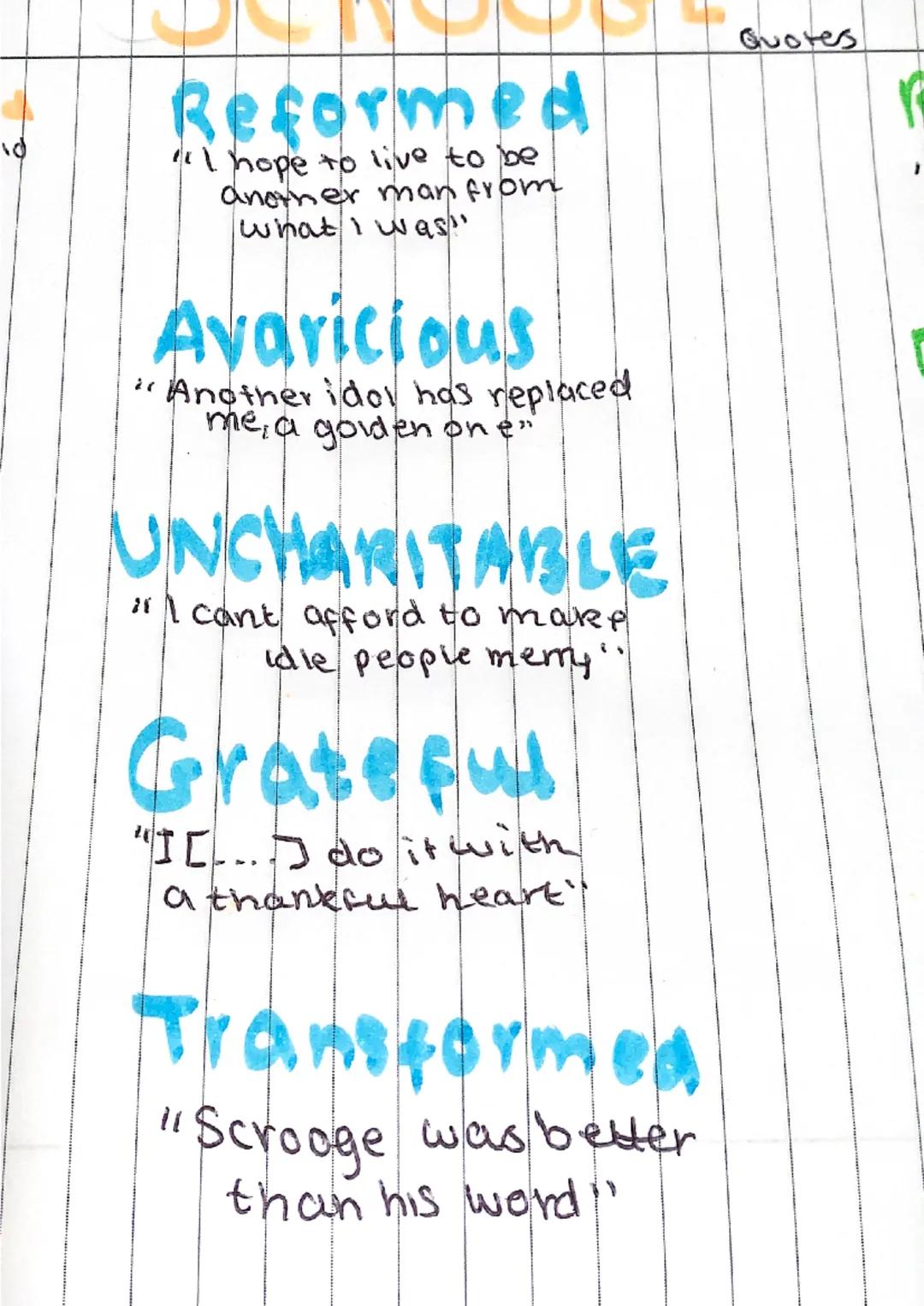 # SCROOGE

Quotes

"External heat and cord
had little unfuence on
Scrooge"

Miserly

"... as the clerk came
in with the shovel, the
master p