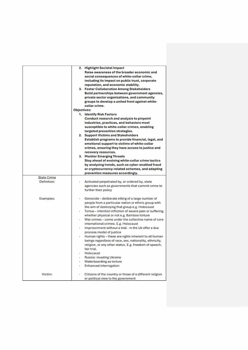 # AC 1.1: Analyse types of crime.

| Key words | Explanation |
|---|---| 
| Crime | - Any act which breaks the law and can be punished forma