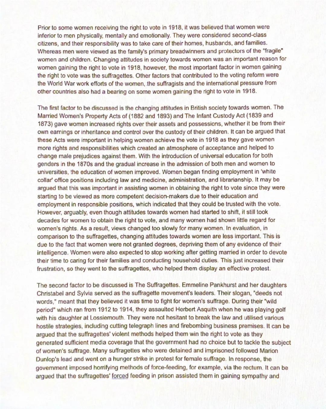 Higher History: Women and the Vote essay