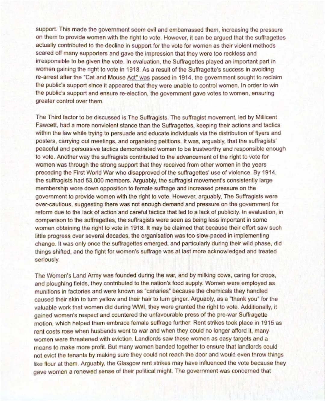 Prior to some women receiving the right to vote in 1918, it was believed that women were
inferior to men physically, mentally and emotionall