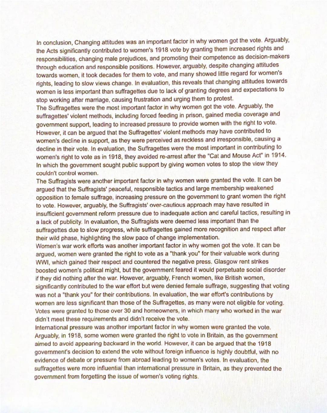 Prior to some women receiving the right to vote in 1918, it was believed that women were
inferior to men physically, mentally and emotionall