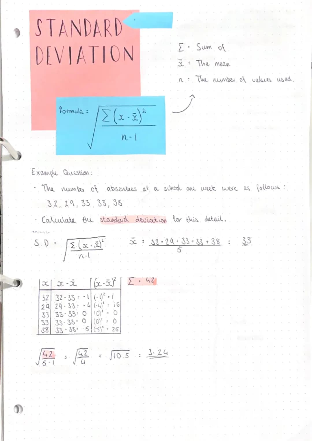 
<p>The standard deviation (S.D) formula is calculated using the square root of the sum of the squared differences between each data point a