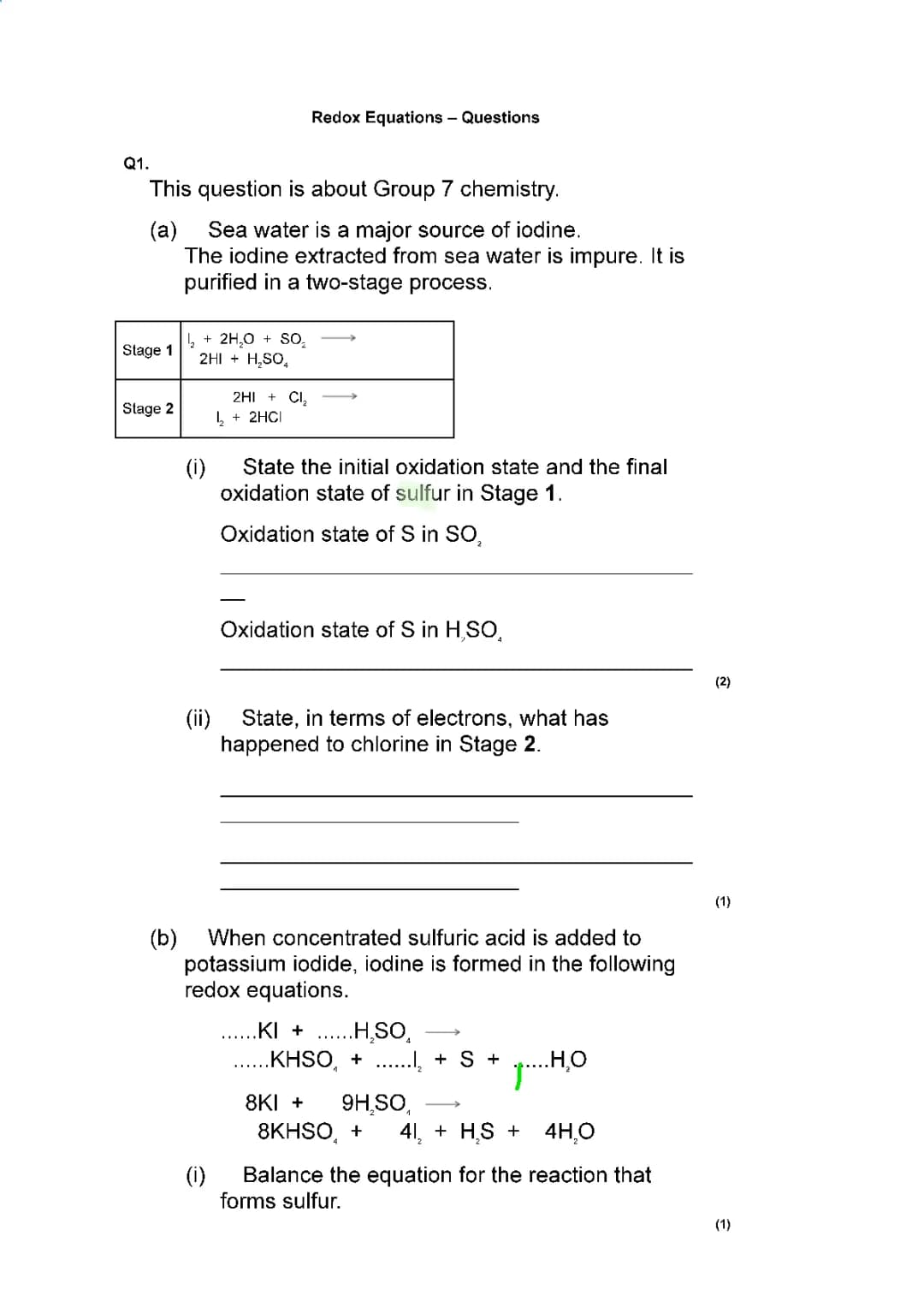 Cool Chemistry: Redox Reactions, Iodine from Seawater, and Chlorine in Water Treatment