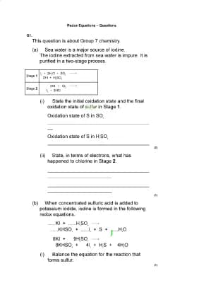 Know REDOX equations Exam questions  thumbnail