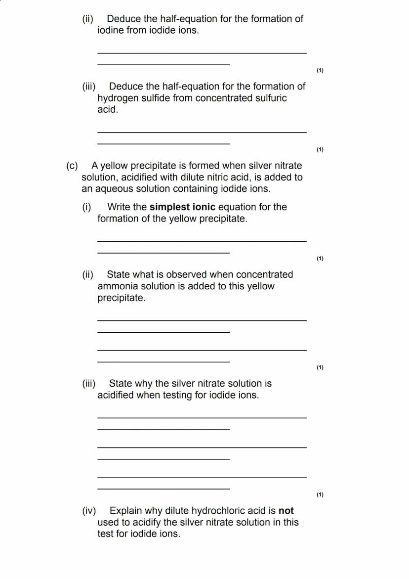 Q1.
This question is about Group 7 chemistry.
(a) Sea water is a major source of iodine.
The iodine extracted from sea water is impure. It i