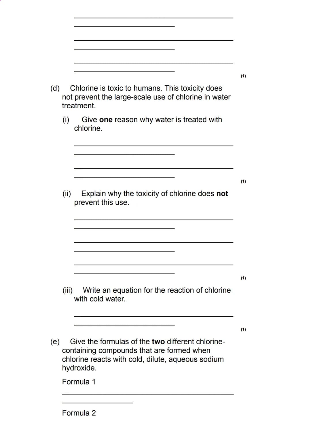 Q1.
This question is about Group 7 chemistry.
(a) Sea water is a major source of iodine.
The iodine extracted from sea water is impure. It i