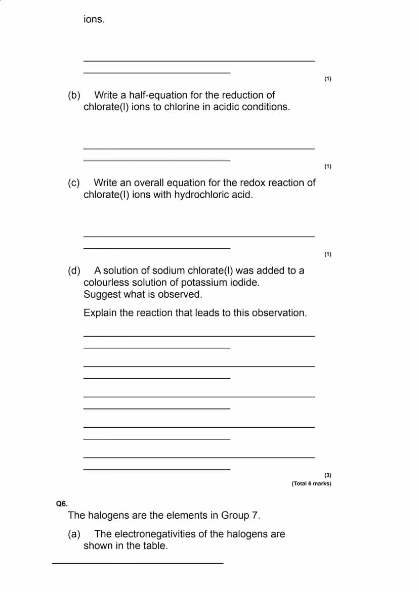 Q1.
This question is about Group 7 chemistry.
(a) Sea water is a major source of iodine.
The iodine extracted from sea water is impure. It i