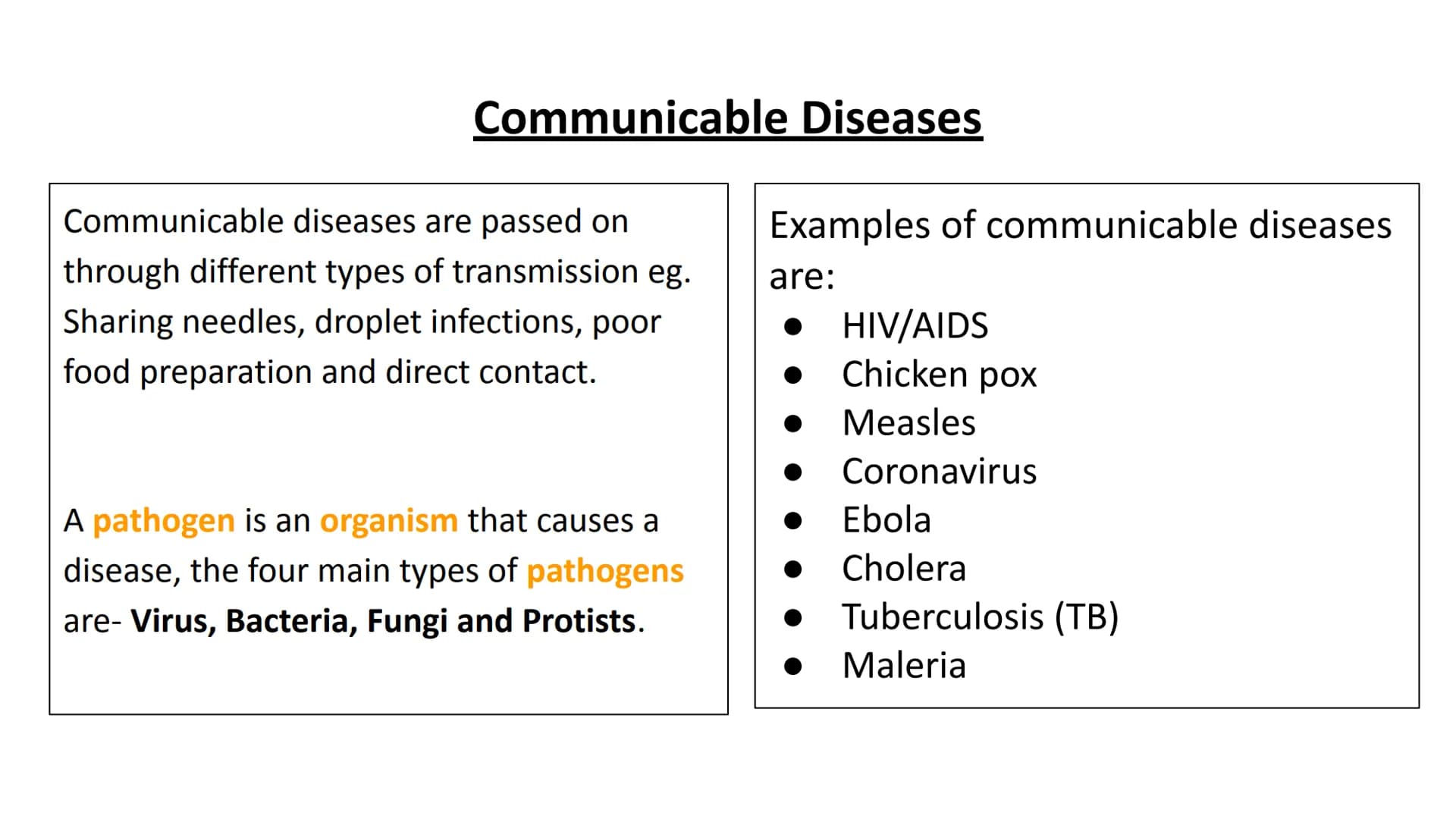 Health & Disease Revision
Communicable diseases, Non Communicable diseases, Vaccinations, Antibiotics,
Cardiovascular Disease Communicable D