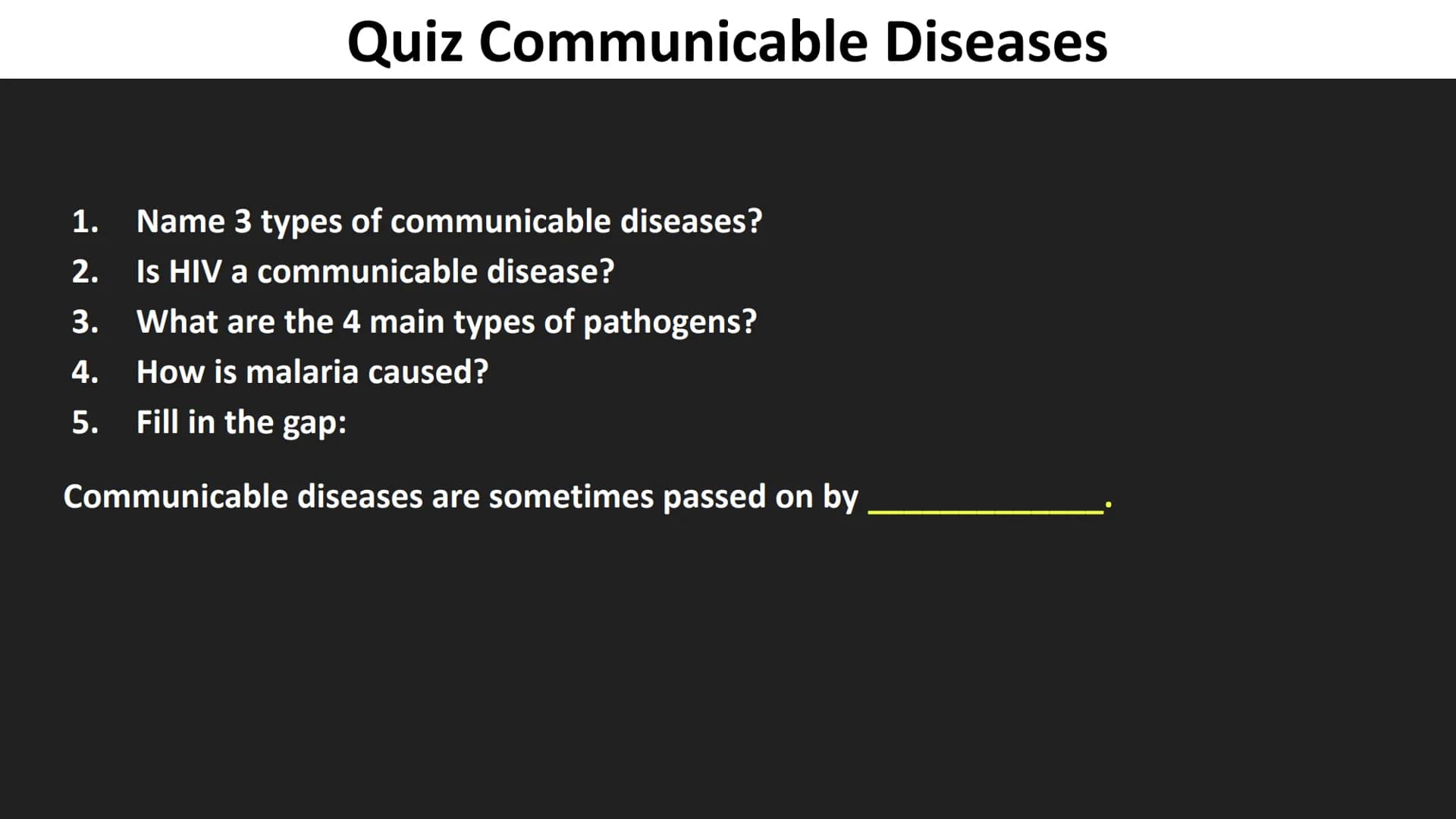 Health & Disease Revision
Communicable diseases, Non Communicable diseases, Vaccinations, Antibiotics,
Cardiovascular Disease Communicable D