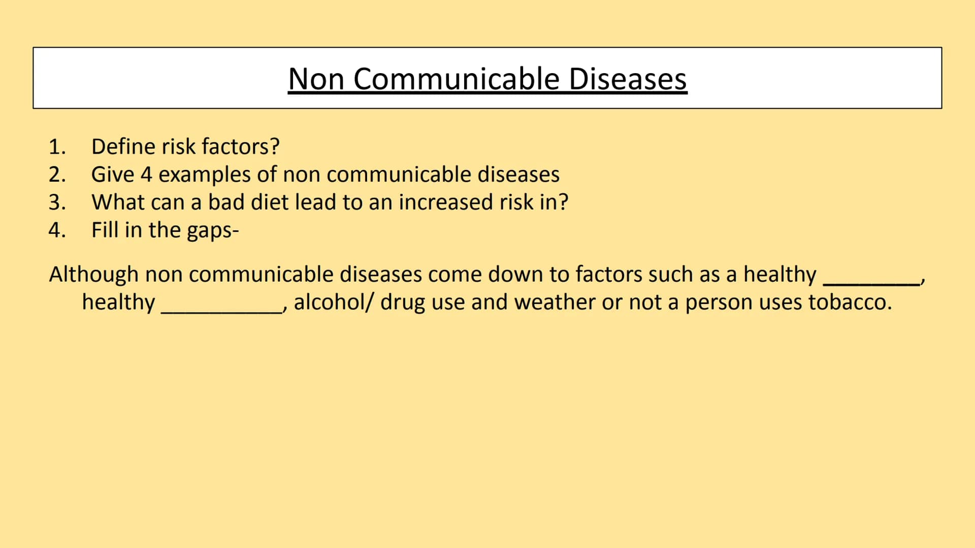 Health & Disease Revision
Communicable diseases, Non Communicable diseases, Vaccinations, Antibiotics,
Cardiovascular Disease Communicable D