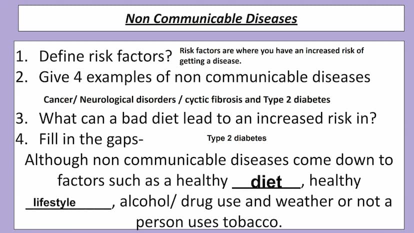 Health & Disease Revision
Communicable diseases, Non Communicable diseases, Vaccinations, Antibiotics,
Cardiovascular Disease Communicable D