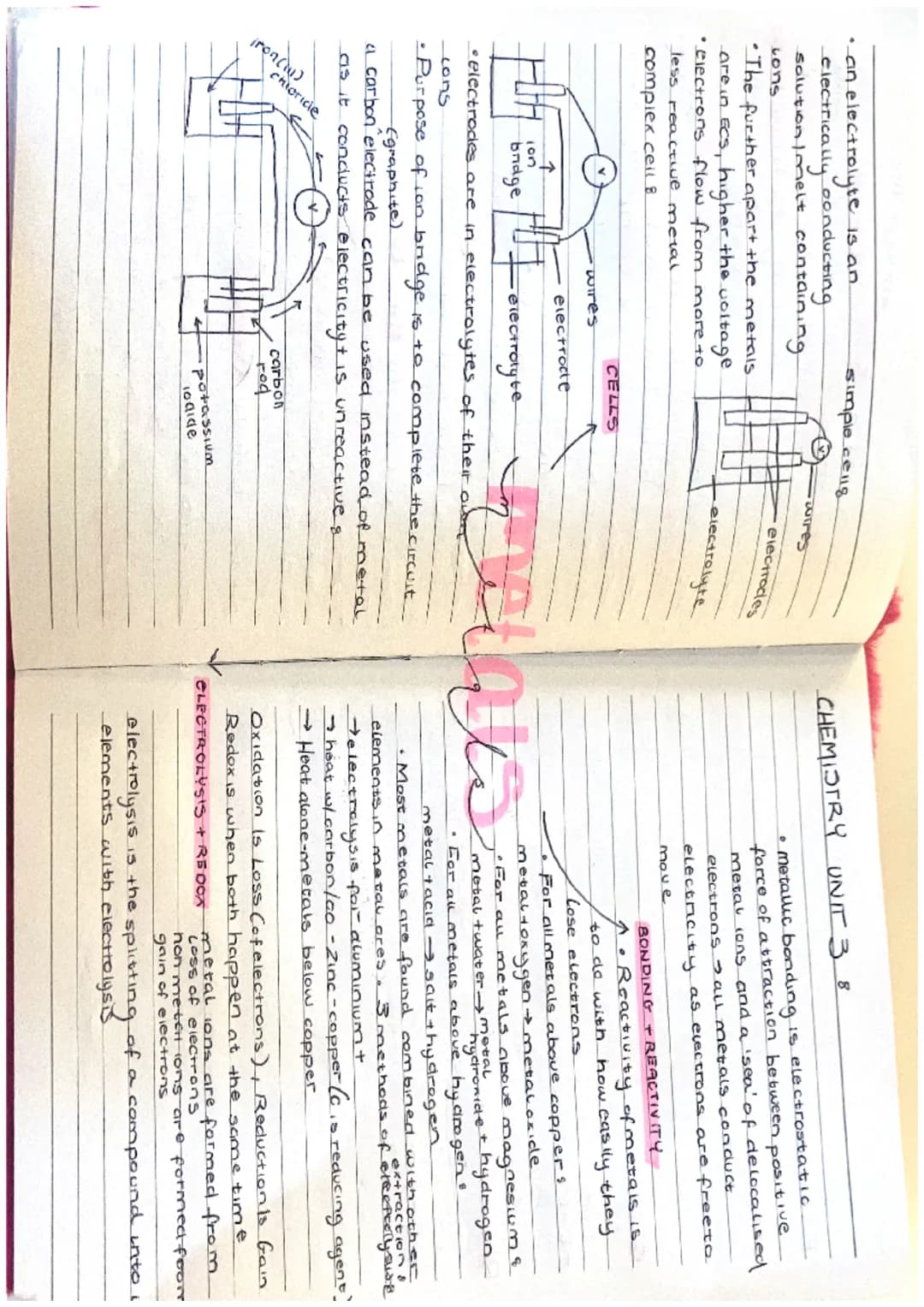 is an
simple cells
• an electrolyte
electrically conducting
solution/melt containing
cons
•
•The further apart the metals.
are in Ecs, highe
