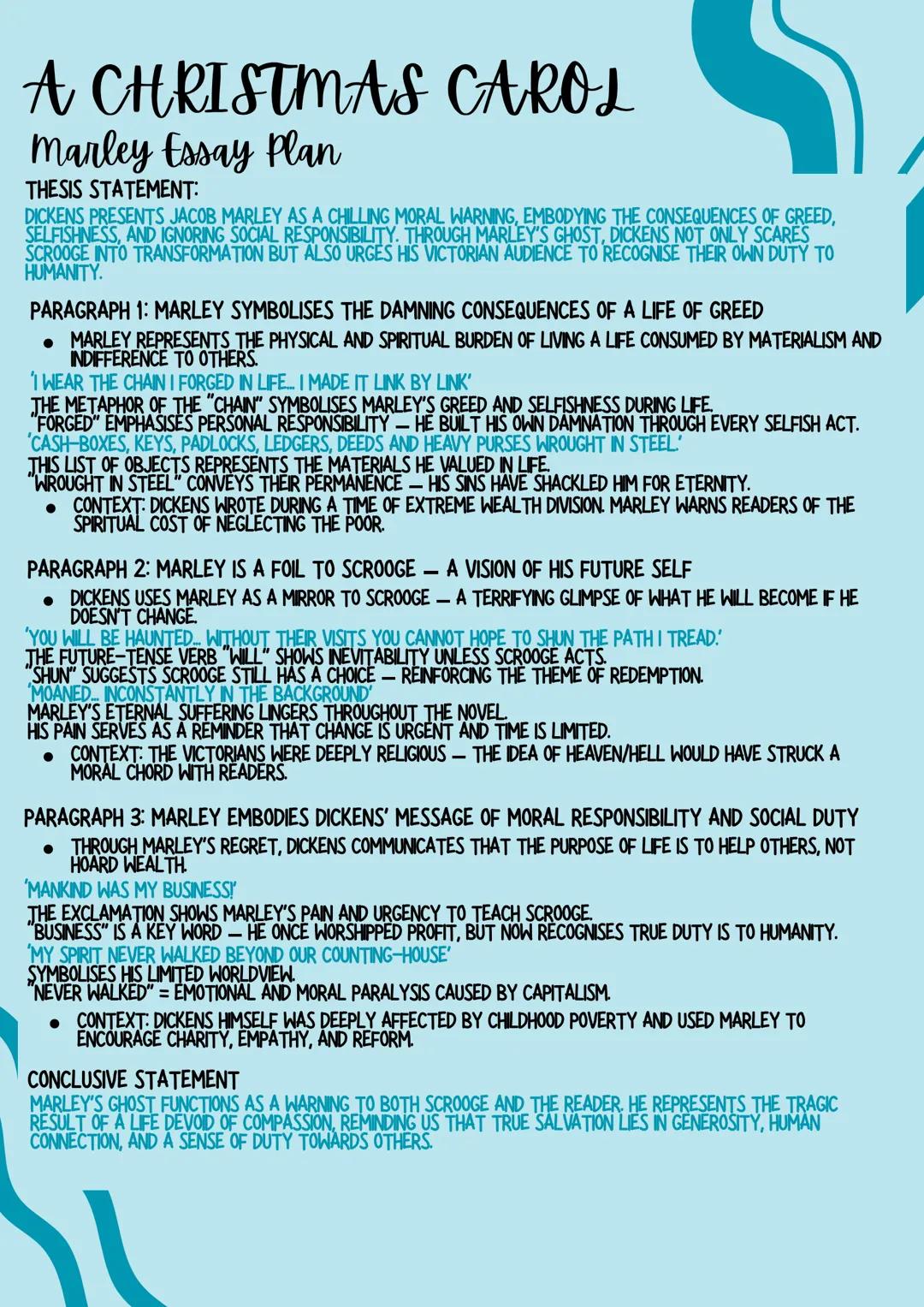 A Christmas Carol Marley Essay Plan