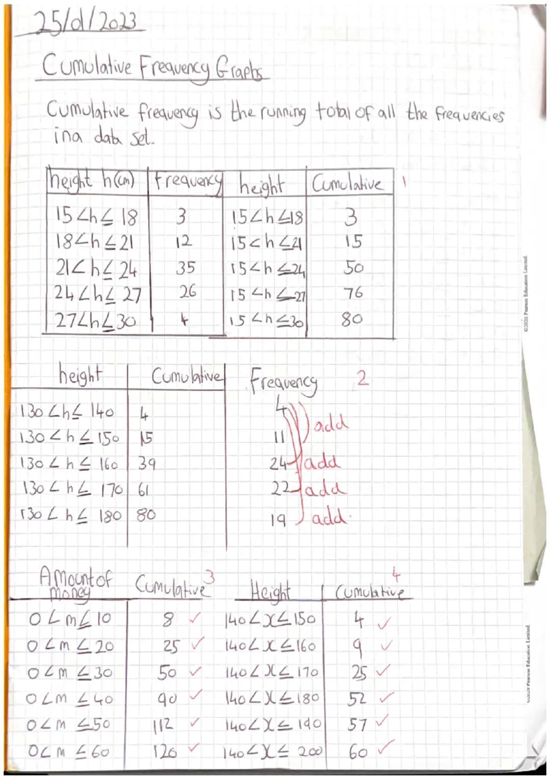 25/01/2023

Cumulative Frequency Graphs

Cumulative frequency is the running total of all the frequencies
ina data set.

| height h(cm) | Fr