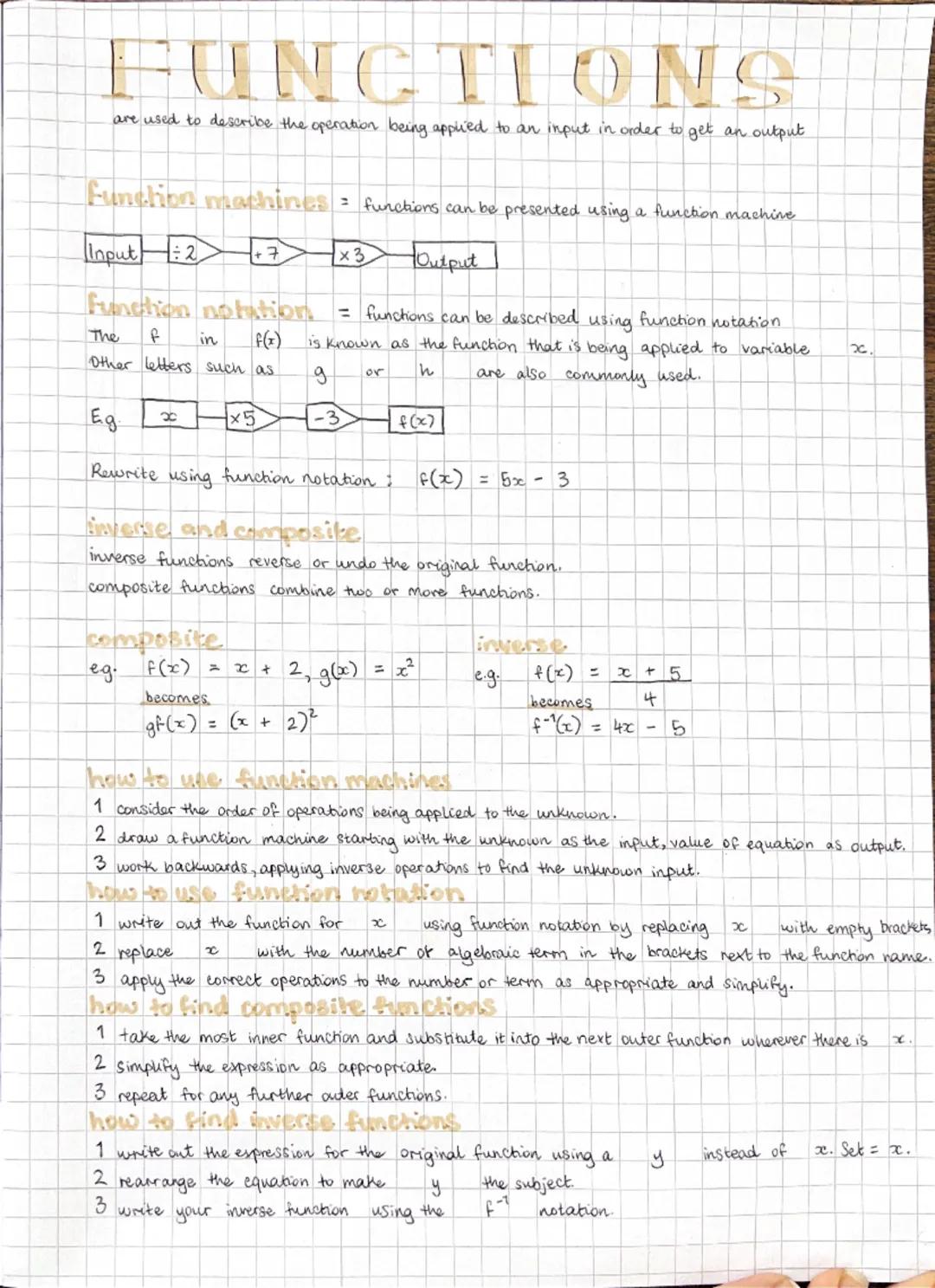 FUNCTIONS
are used to describe the operation being applied to an input in order to get an output.
Function machines = functions can be prese