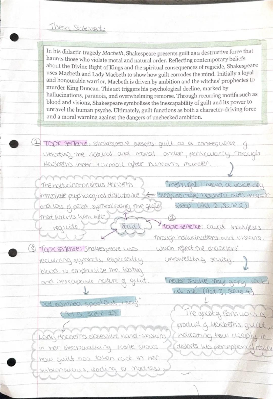 Thesis scatament
In his cautionary tragedy Macbeth, Shakespeare presents the title character as
dangerously ambitious to illustrate how unch