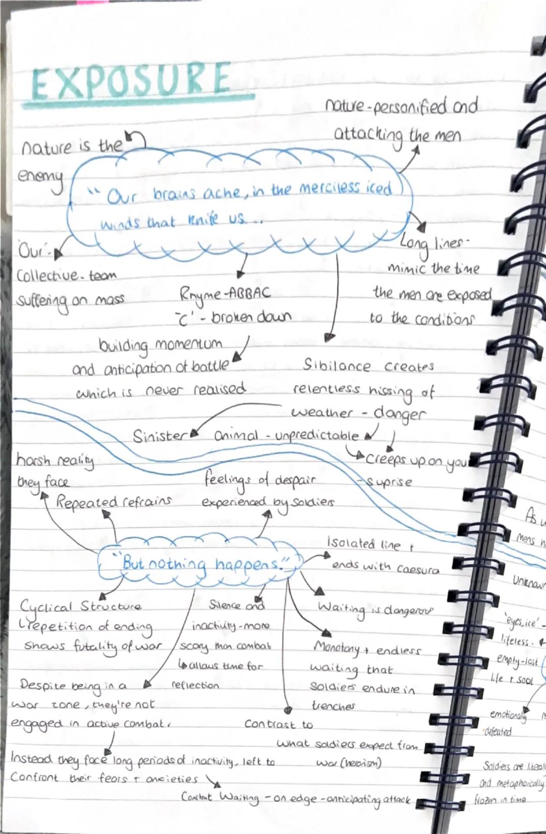 # EXPOSURE

nature is the
enemy

nature-personified and
attacking the men

Our

"Our brains ache, in the merciless iced
winds that knife us.