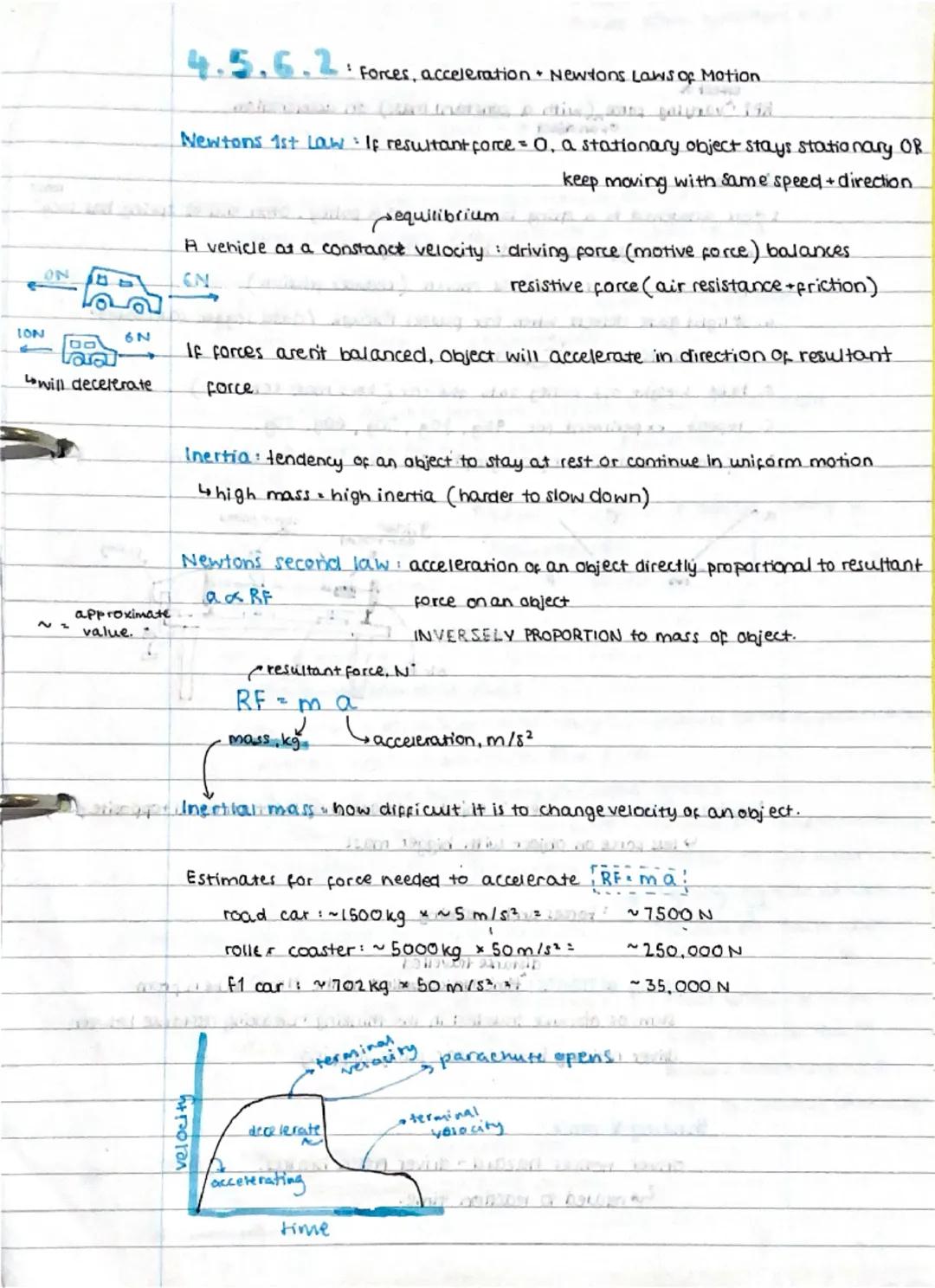 # resultant force = overall force or sum of forces acting on object

- when resultant force = 0, forces are balanced.

- resultant force ≠ 0