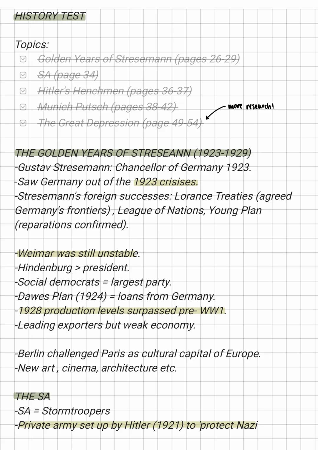 HISTORY TEST
Topics:
M
Golden Years of Stresemann (pages 26-29)
SA (page 34)
Hitler's Henchmen (pages 36-37)
Munich Putsch (pages 38-42)
The