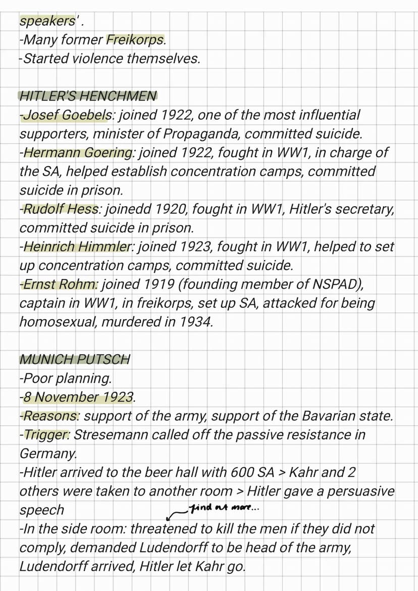HISTORY TEST
Topics:
M
Golden Years of Stresemann (pages 26-29)
SA (page 34)
Hitler's Henchmen (pages 36-37)
Munich Putsch (pages 38-42)
The