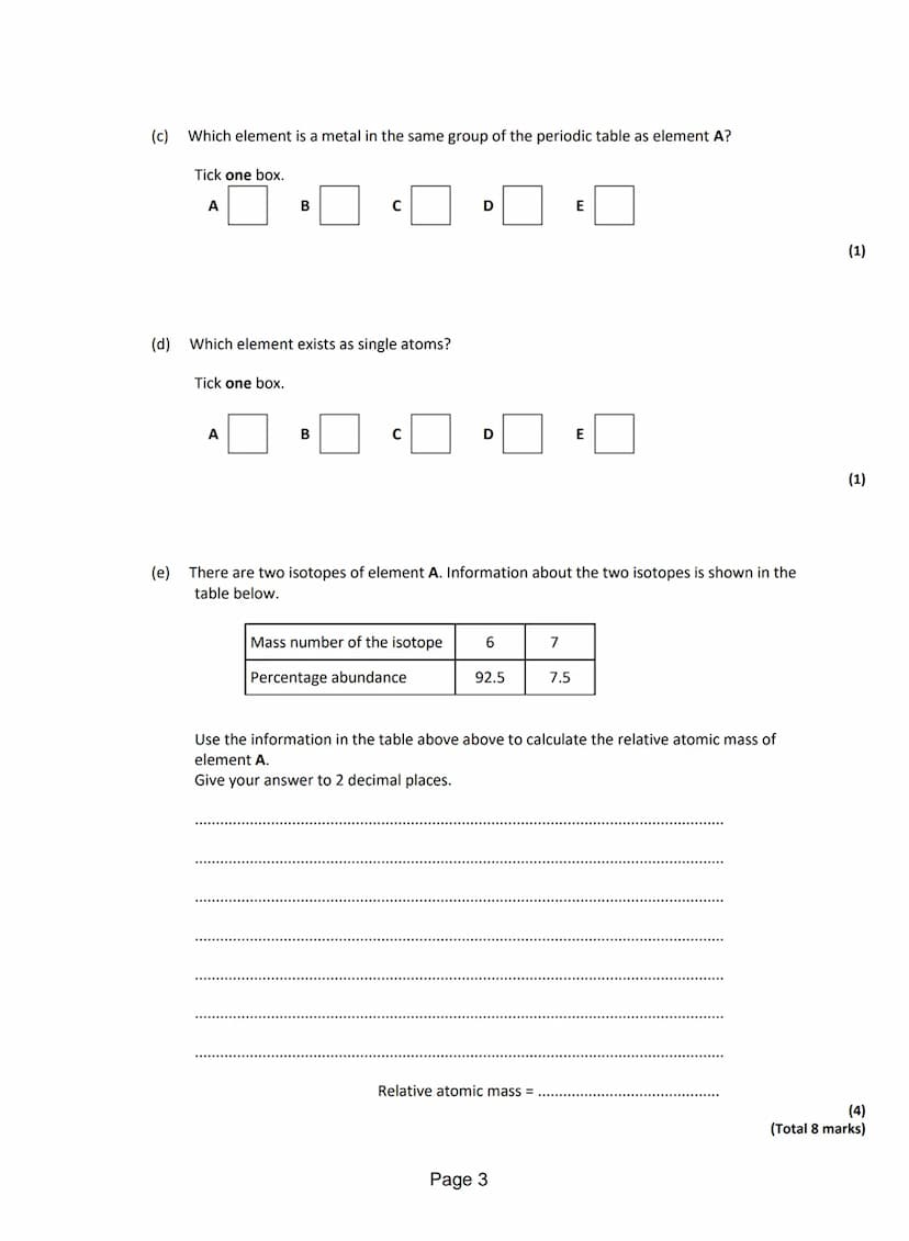 Q1. Use the periodic table and the information in the table below to help you to answer the questions.
The table shows part of an early vers