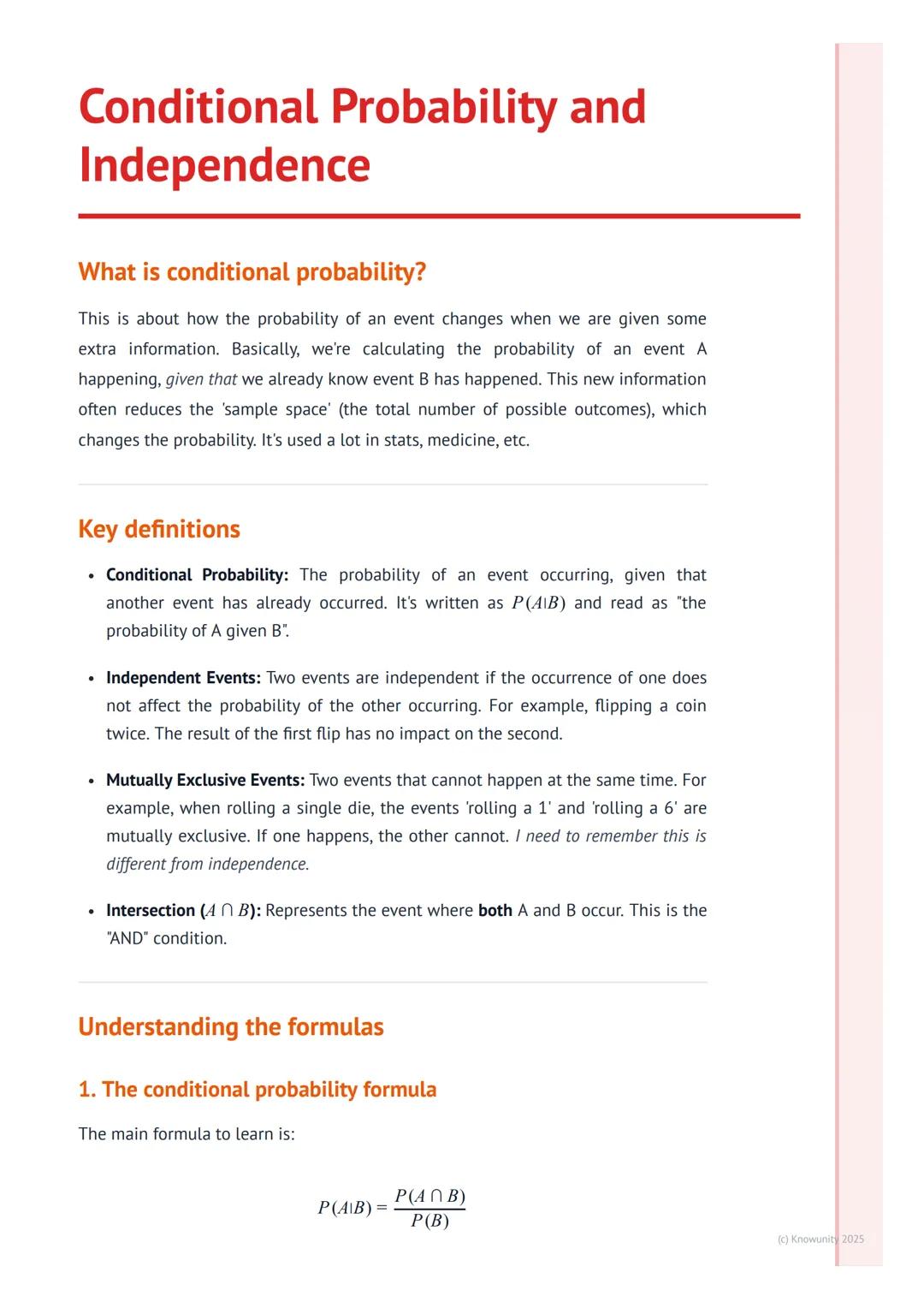 # Conditional Probability and
Independence

What is conditional probability?

This is about how the probability of an event changes when we 