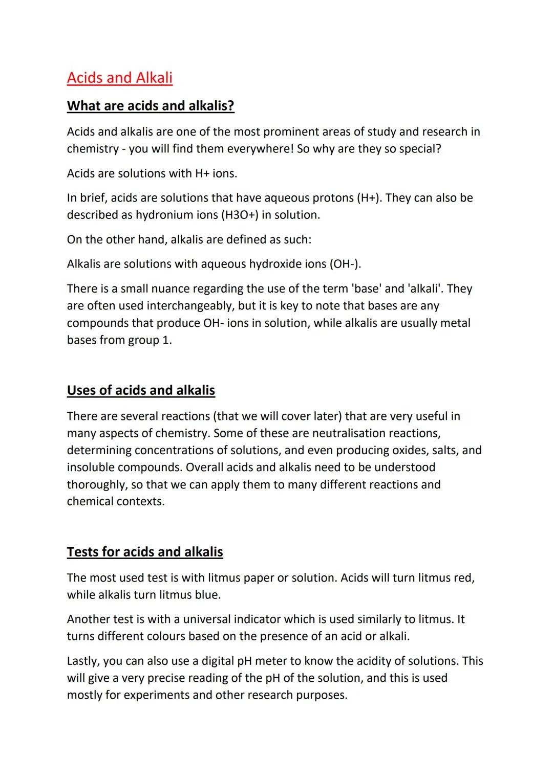 # Acids and Alkali

## What are acids and alkalis?

Acids and alkalis are one of the most prominent areas of study and research in
chemistry