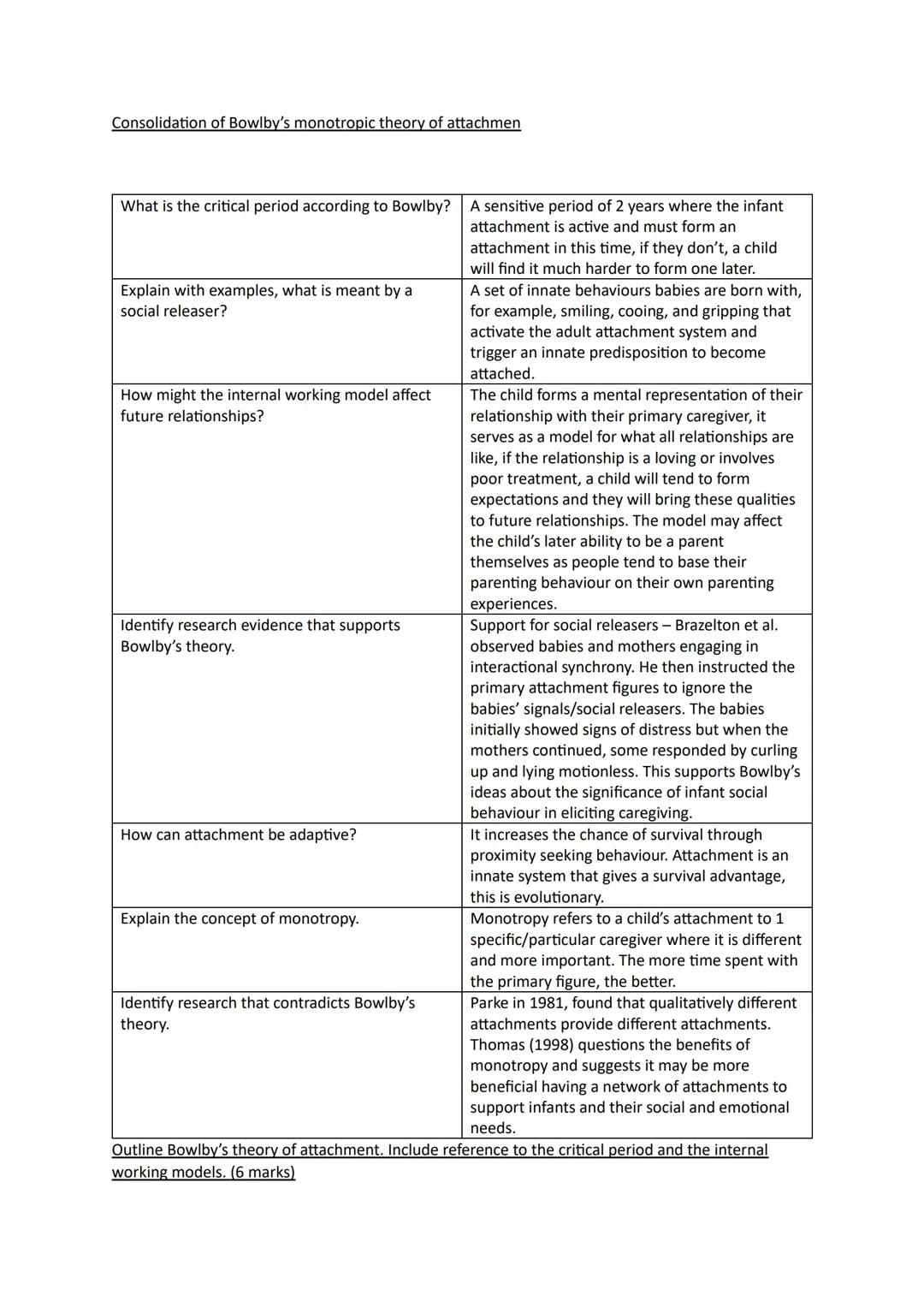 Consolidation of Bowlby's monotropic theory of attachmen
What is the critical period according to Bowlby?
Explain with examples, what is mea