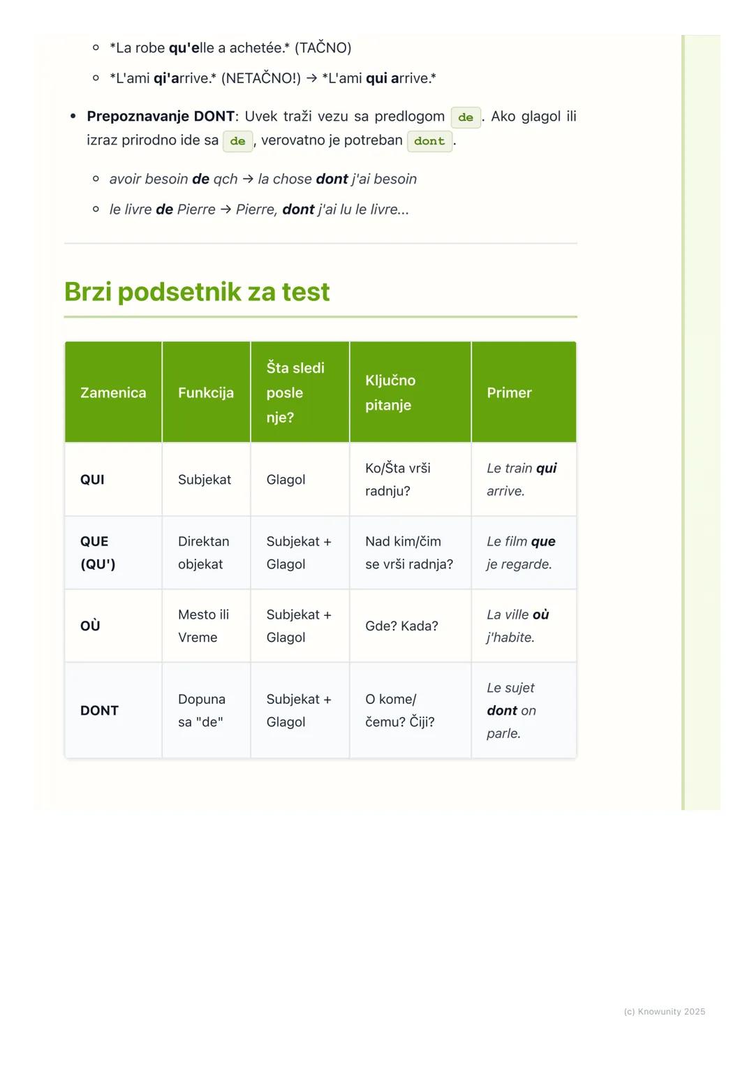 # Relativne zamenice (Qui, Que,
Où, Dont)

Uvod u relativne zamenice

Relativne zamenice (les pronoms relatifs) su reči koje koristimo da
po