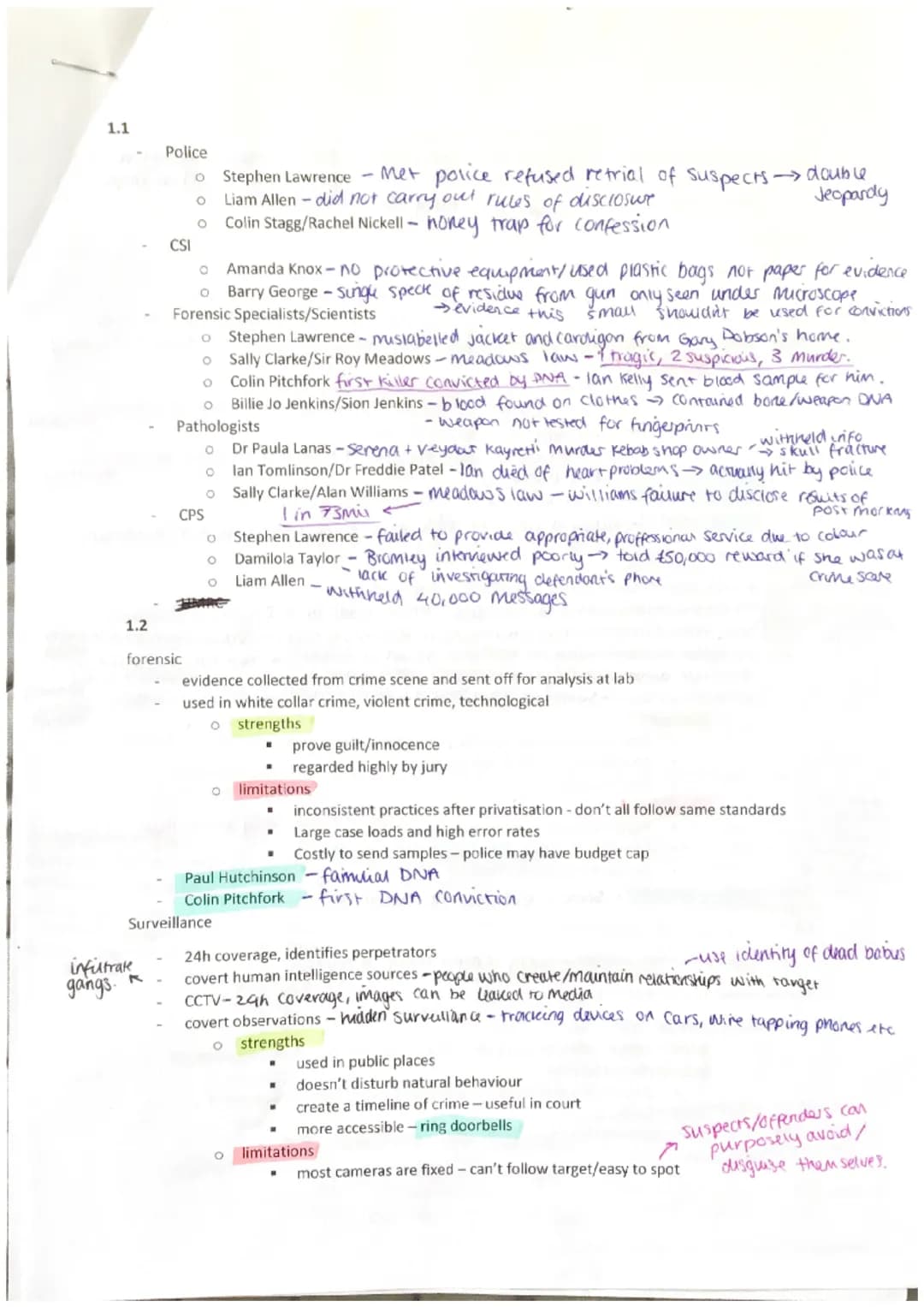 1.1
1.2
Police
infiltrate
gangs.
CSI
7
forensic
O
O
O
O
Amanda Knox-no protective equipment/ used plastic bags not paper for evidence
Barry 