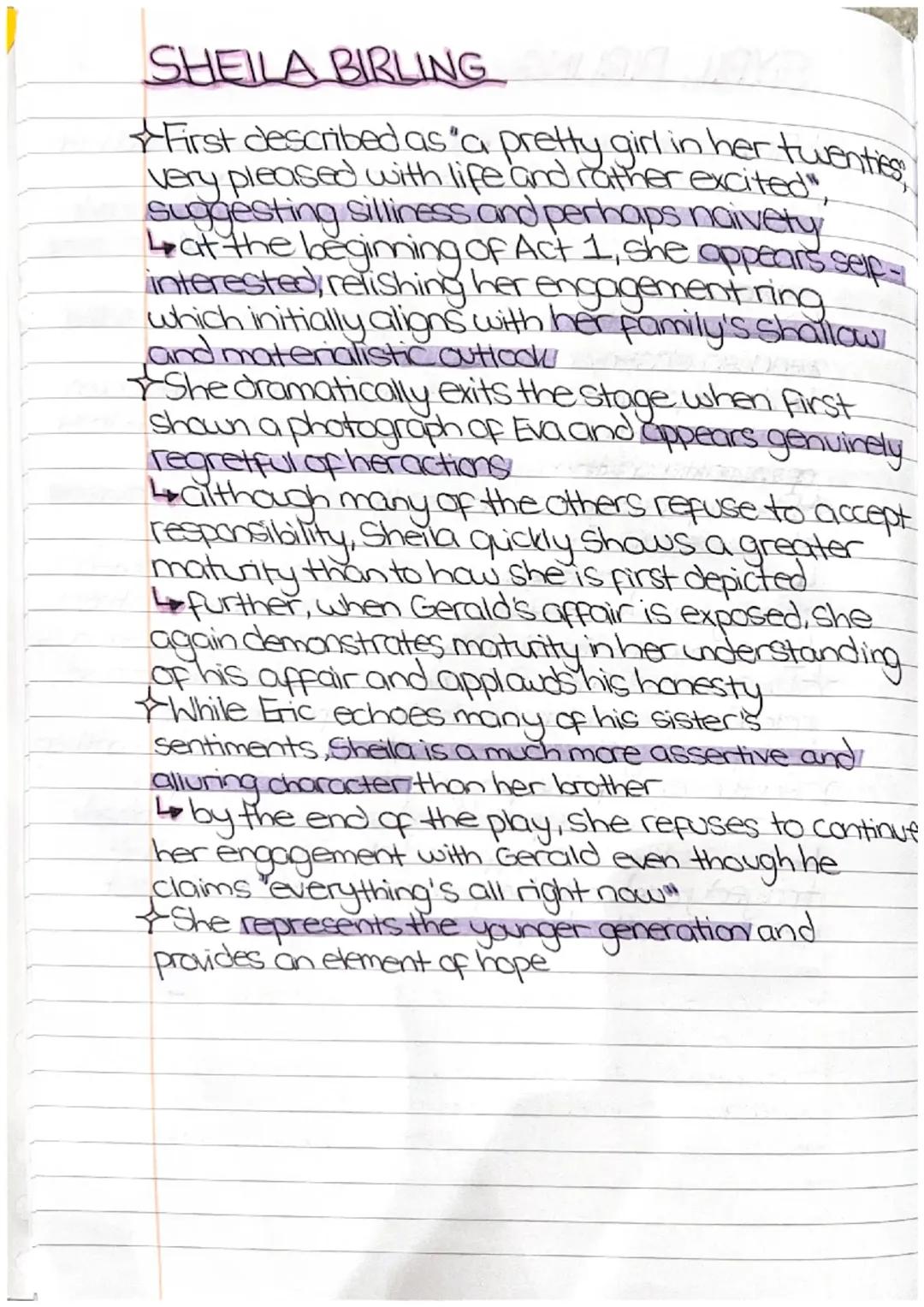 Sheila Birling and Eric Birling - character profile / character analysis