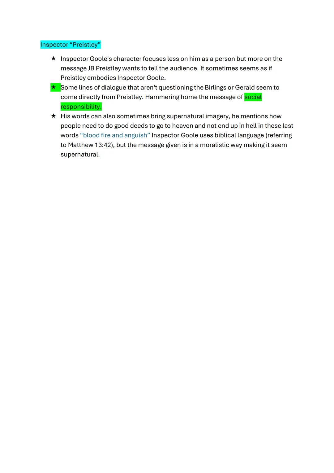 An Inspector Calls: Character analysis, Inspector
Goole.
Why is Inspector Goole used in the play?
• To present the Birling family and Gerald